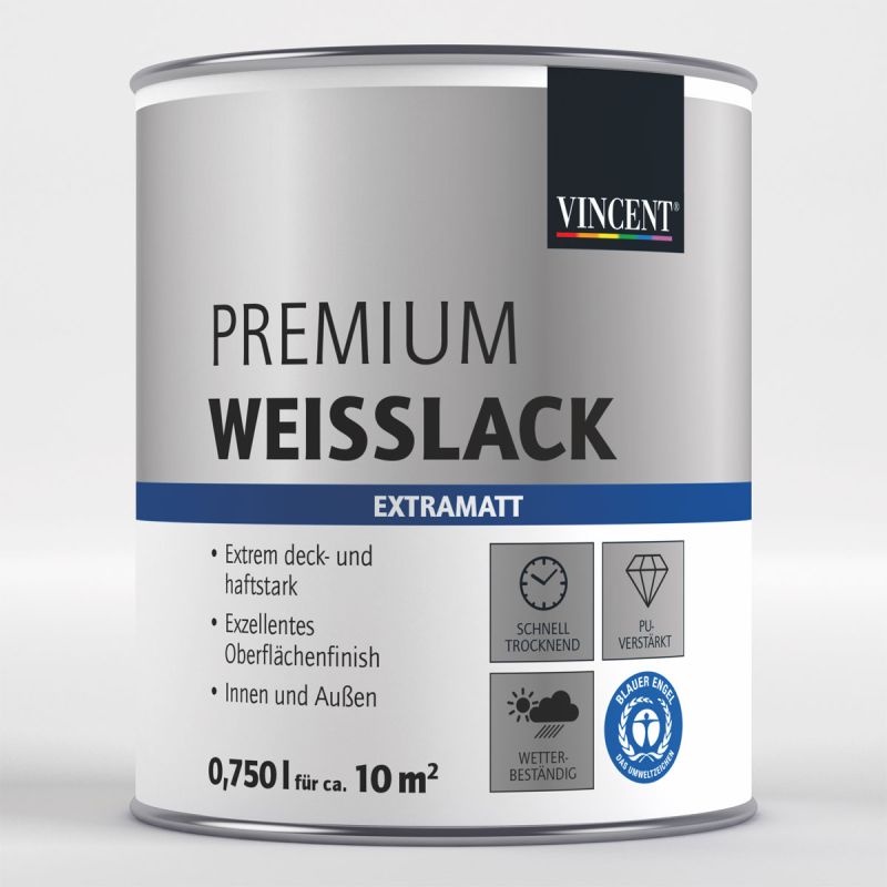 Vincent Premium Weißlack RAL 9010 Reinweiß extramatt 750 ml