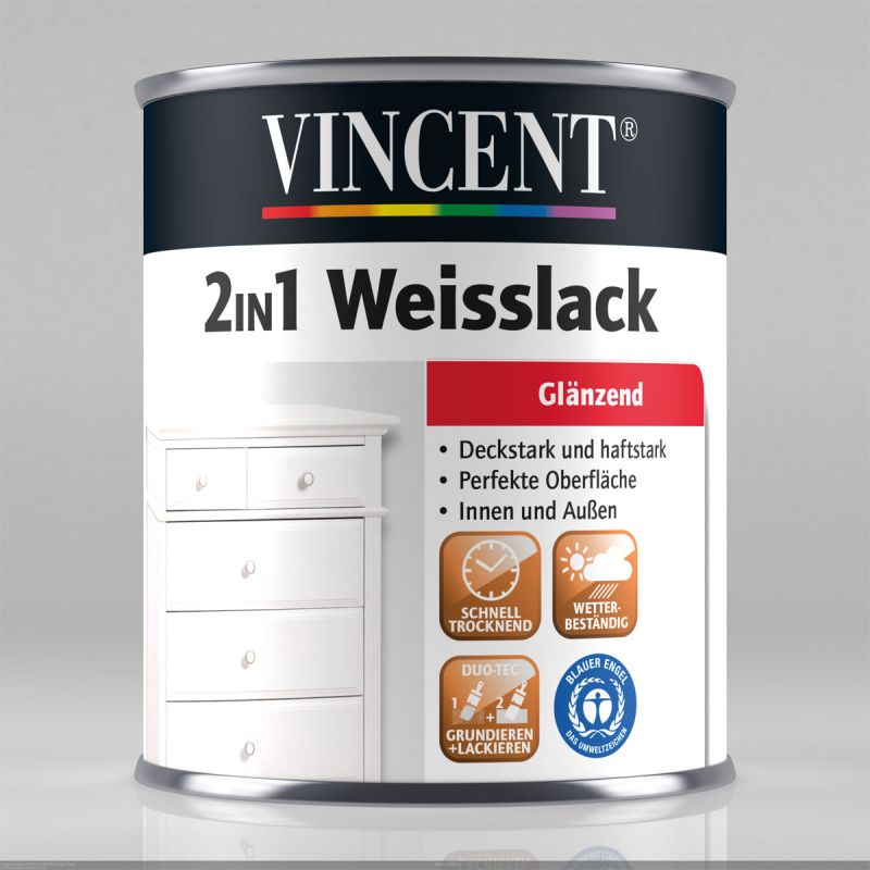 Vincent Weißlack 2in1 RAL 9003 signalweiß glänzend 750 ml