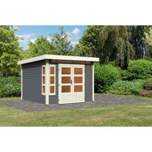 Karibu  Blockbohlenhaus Kastorf 6 terragrau