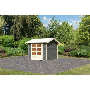 Karibu Blockbohlenhaus Theres 3 terragrau Karibu Blockbohlenhaus Theres 3 terragrau