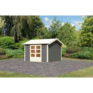 Karibu Blockbohlenhaus Theres 7 terragrau Karibu Blockbohlenhaus Theres 7 terragrau