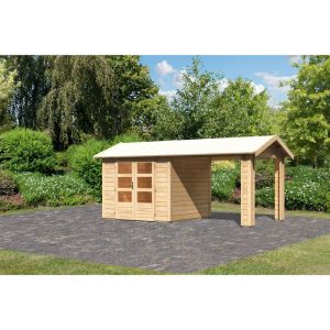 Karibu Blockbohlenhaus Theres 3 naturbelassen mit Dachausbauelement Karibu Blockbohlenhaus Theres 3 naturbelassen mit Dachausbauelement