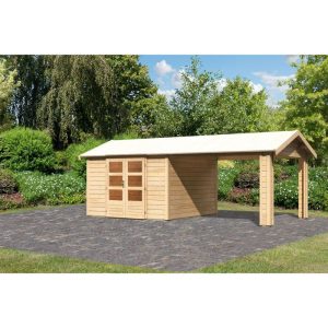 Karibu Blockbohlenhaus Theres 7 naturbelassen mit Dachausbauelement Karibu Blockbohlenhaus Theres 7 naturbelassen mit Dachausbauelement