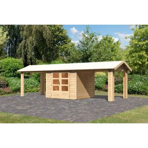 Karibu Blockbohlenhaus Theres 3 naturbelassen mit 2 Dachausbauelementen Karibu Blockbohlenhaus Theres 3 naturbelassen mit 2 Dachausbauelementen