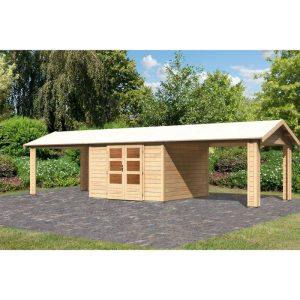 Karibu Blockbohlenhaus Theres 7 naturbelassen mit 2 Dachausbauelementen Karibu Blockbohlenhaus Theres 7 naturbelassen mit 2 Dachausbauelementen