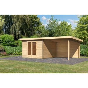 Karibu Blockbohlenhaus Radeburg 1 naturbelassen mit Anbaudach und Rückwand Karibu Blockbohlenhaus Radeburg 1 naturbelassen mit Anbaudach und Rückwand