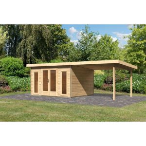 Karibu Blockbohlenhaus Radeburg 2 naturbelassen mit Anbaudach Karibu Blockbohlenhaus Radeburg 2 naturbelassen mit Anbaudach