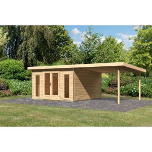 Karibu Blockbohlenhaus Radeburg 3 naturbelassen mit Anbaudach Karibu Blockbohlenhaus Radeburg 3 naturbelassen mit Anbaudach