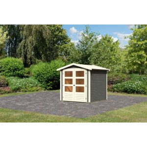Karibu Blockbohlenhaus Rhein 2 186 x 186 cm terragrau Karibu Blockbohlenhaus Rhein 2 186 x 186 cm terragrau