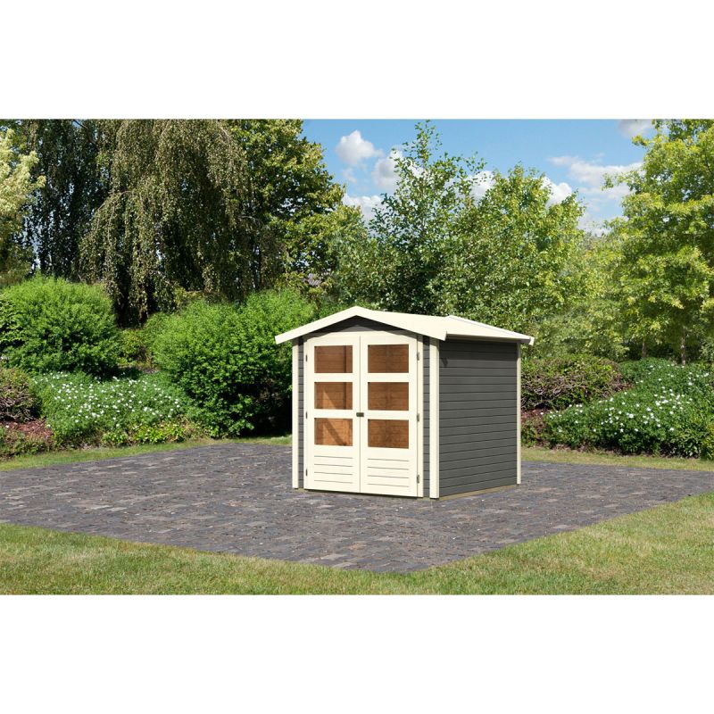 Karibu  Blockbohlenhaus Rhein 2 186 x 186 cm terragrau