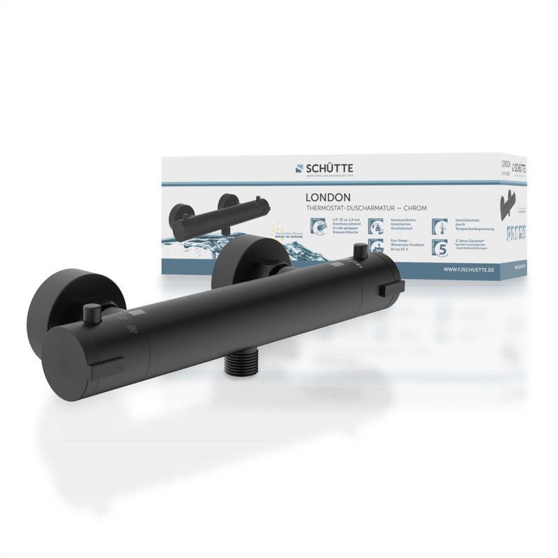 Schütte Thermostat Duscharmatur London Schwarz matt
