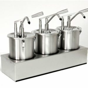 SCHNEIDER Saucenspender / Dosierspender Edelstahl mit Hebel und 3 x 5 Liter Behältern SCHNEIDER Saucenspender / Dosierspender Edelstahl mit Hebel und 3 x 5 Liter Behältern