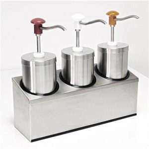 SCHNEIDER Saucenspender / Ketchup Mayo Senf Spender Edelstahl mit 3 Behältern 6,75L SCHNEIDER Saucenspender / Ketchup Mayo Senf Spender Edelstahl mit 3 Behältern 6,75L