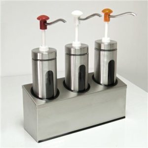 SCHNEIDER Saucenspender 3 x 2 Liter Edelstahlbehälter mit Druckknopf und Sichtfenster SCHNEIDER Saucenspender 3 x 2 Liter Edelstahlbehälter mit Druckknopf und Sichtfenster