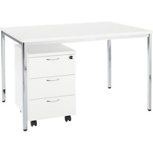 2-tlg. Büromöbel-Set, Home Office Tisch, weiß/chromsilber 2-tlg. Büromöbel-Set, Home Office Tisch, weiß/chromsilber