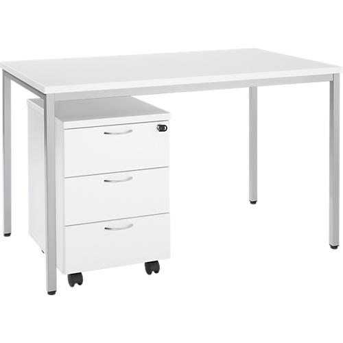 2-tlg. Stahlrohrtisch-Set, Stahlrohrtisch, weiß/weißaluminium