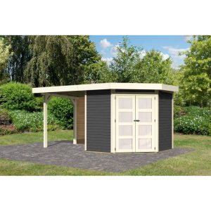 Karibu Gartenhaus Goldendorf 3 terragrau mit Anbaudach und Rückwand Karibu Gartenhaus Goldendorf 3 terragrau mit Anbaudach und Rückwand
