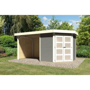 Karibu Gartenhaus Goldendorf 3/5 mit Anbaudach 220 cm und Seiten-/Rückwand 213 x 217 x 218 cm grau Karibu Gartenhaus Goldendorf 3/5 mit Anbaudach 220 cm und Seiten-/Rückwand 213 x 217 x 218 cm grau