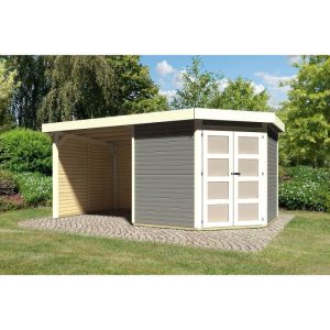 Karibu Gartenhaus Goldendorf 3/5 mit Anbaudach 220 cm und Seiten-/Rückwand 246 x 242 x 218 cm grau Karibu Gartenhaus Goldendorf 3/5 mit Anbaudach 220 cm und Seiten-/Rückwand 246 x 242 x 218 cm grau