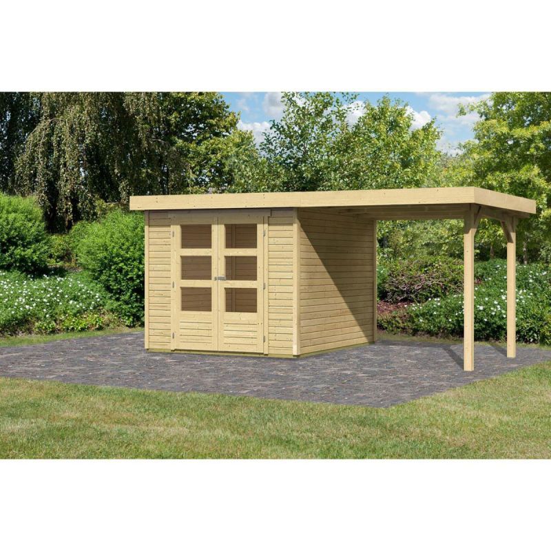 Karibu Gartenhaus Askola mit Anbaudach 225 cm naturbelassen 462 x 217 x 211 cm