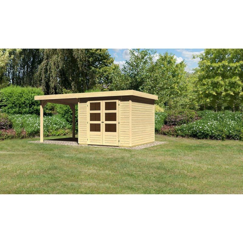 Karibu Gartenhaus Askola mit Anbaudach 225 cm naturbelassen 238 x 242 x 211 cm
