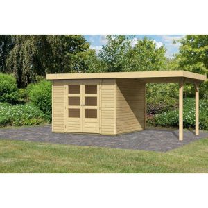 Karibu Gartenhaus Askola mit Anbaudach 225 cm naturbelassen 302 x 217 x 211 cm