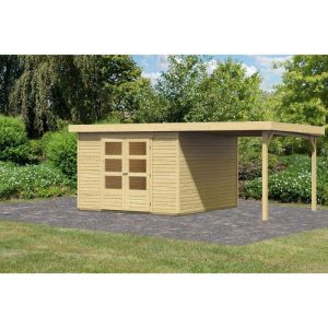 Karibu Gartenhaus Askola mit Anbaudach 225 cm naturbelassen 522 x 306 x 216 cm