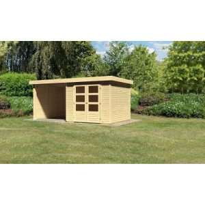 Karibu Gartenhaus Askola mit Anbaudach 225 cm und Seiten-/Rückwand naturbelassen 238 x 242 x 211 cm