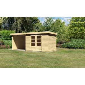 Karibu Gartenhaus Askola mit Anbaudach 225 cm und Seiten-/Rückwand naturbelassen 302 x 246 x 211 cm