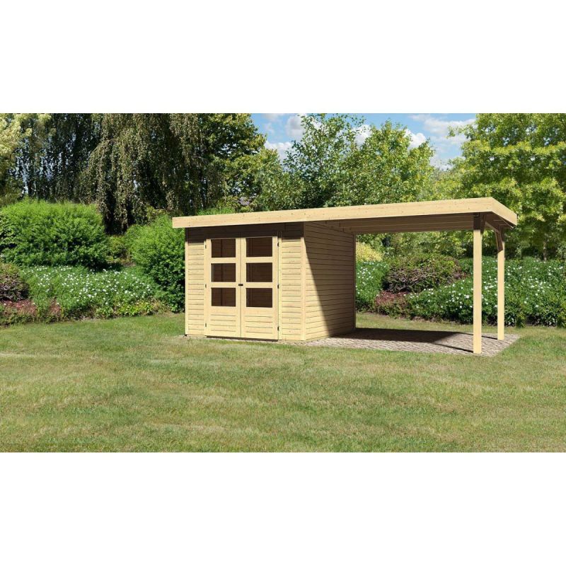 Karibu Gartenhaus Askola mit Anbaudach 260 cm naturbelassen 242 x 217 x 211 cm