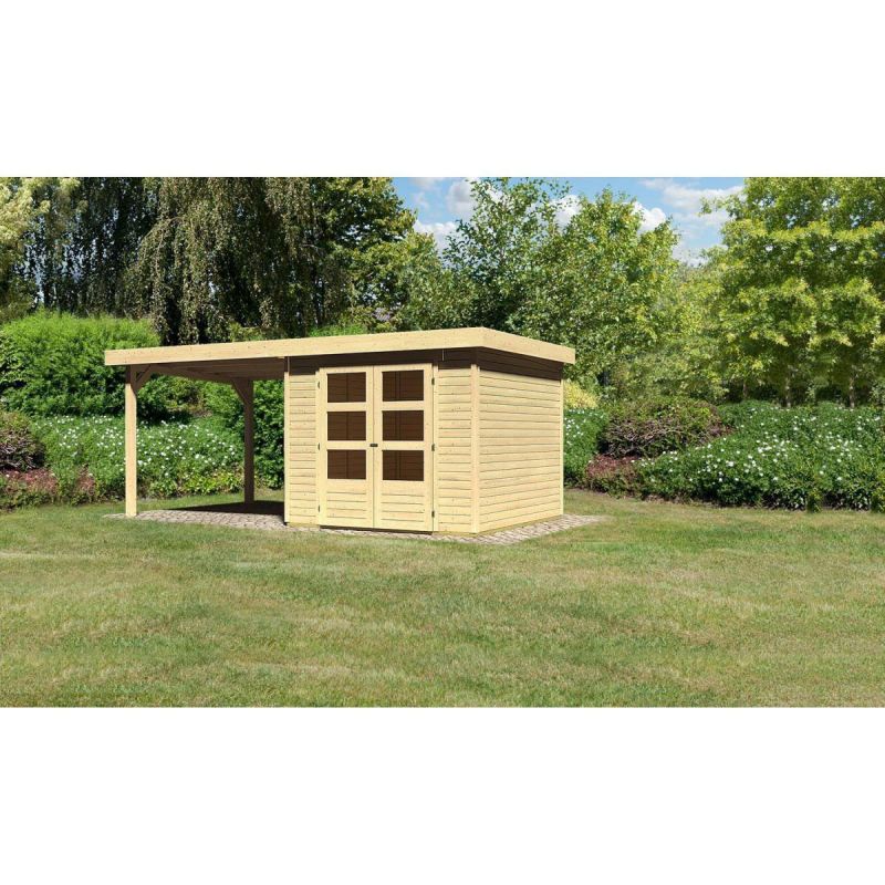 Karibu Gartenhaus Askola mit Anbaudach 260 cm naturbelassen 238 x 242 x 211 cm