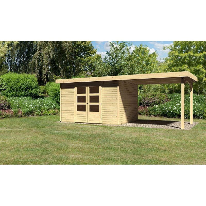 Karibu Gartenhaus Askola mit Anbaudach 260 cm naturbelassen 302 x 217 x 211 cm