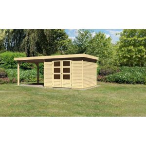 Karibu Gartenhaus Askola mit Anbaudach 260 cm naturbelassen 302 x 246 x 211 cm