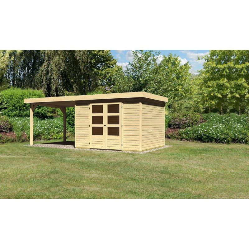 Karibu Gartenhaus Askola mit Anbaudach 260 cm naturbelassen 302 x 246 x 211 cm