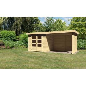 Karibu Gartenhaus Askola mit Anbaudach 265 cm und Seiten-/Rückwand naturbelassen 242 x 217 x 211 cm