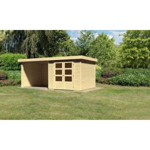 Karibu Gartenhaus Askola mit Anbaudach 265 cm und Seiten-/Rückwand naturbelassen 497 x 211 x 242 cm