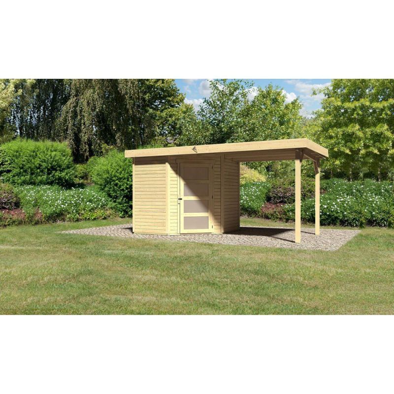 Karibu Gartenhaus Schwandorf 3/5 mit Anbaudach 220 cm 213 x 217 x 218 cm braun