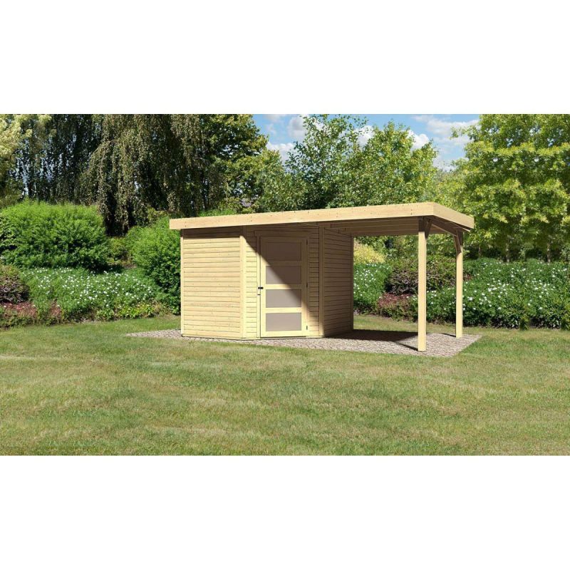 Karibu Gartenhaus Schwandorf 3/5 mit Anbaudach 220 cm 242 x 246 x 218 cm braun