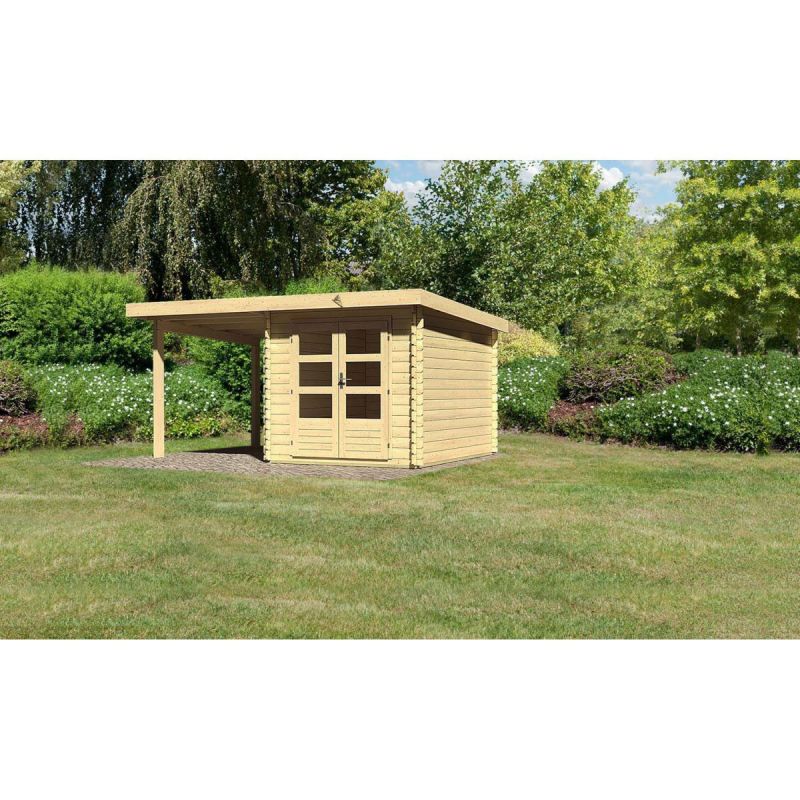 Karibu Gartenhaus Bastrup mit Schleppdach 200 cm naturbelassen 237 x 297 x 222 cm