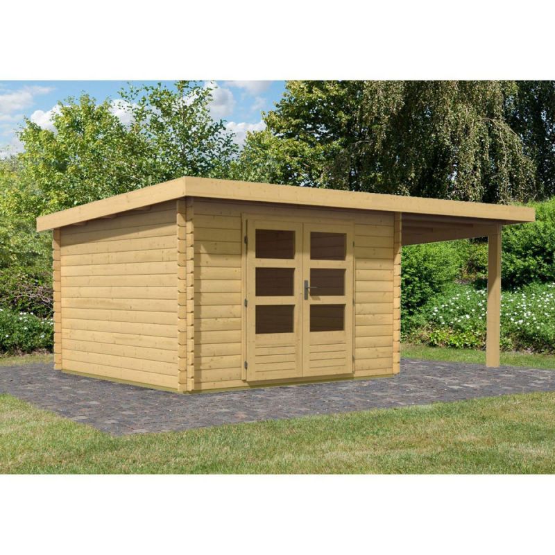 Karibu Gartenhaus Bastrup mit Schleppdach 200 cm naturbelassen 300 x 262 x 202 cm
