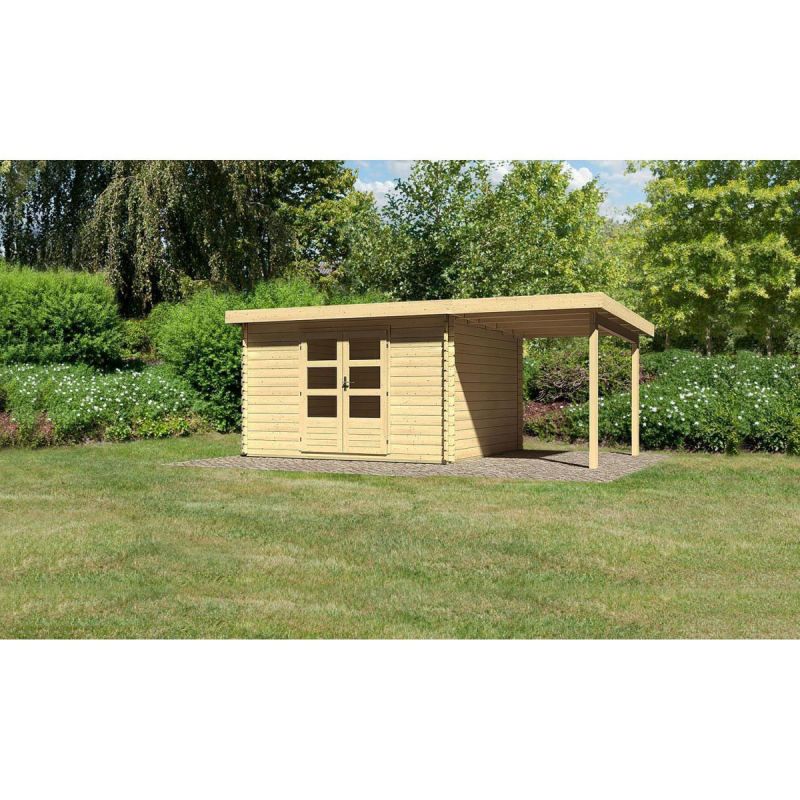 Karibu Gartenhaus Bastrup mit Schleppdach 200 cm naturbelassen 357 x 297 x 222 cm