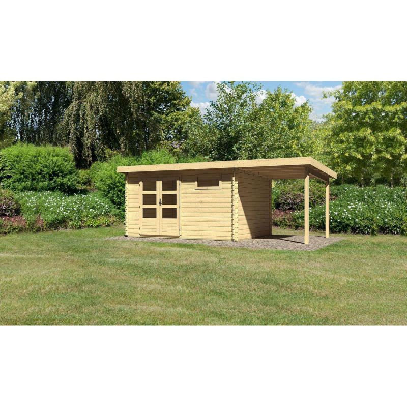 Karibu Gartenhaus Bastrup mit Schleppdach 200 cm naturbelassen 387 x 297 x 222 cm
