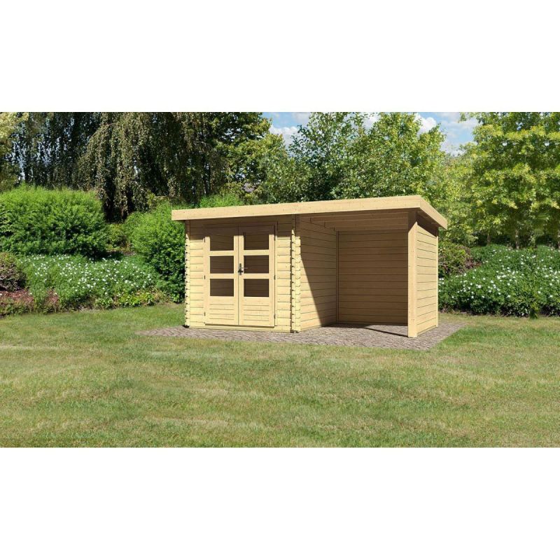 Karibu Gartenhaus Bastrup mit Schleppdach 200 cm und Seiten-/Rückwand naturbelassen 200 x 202 x 202 cm