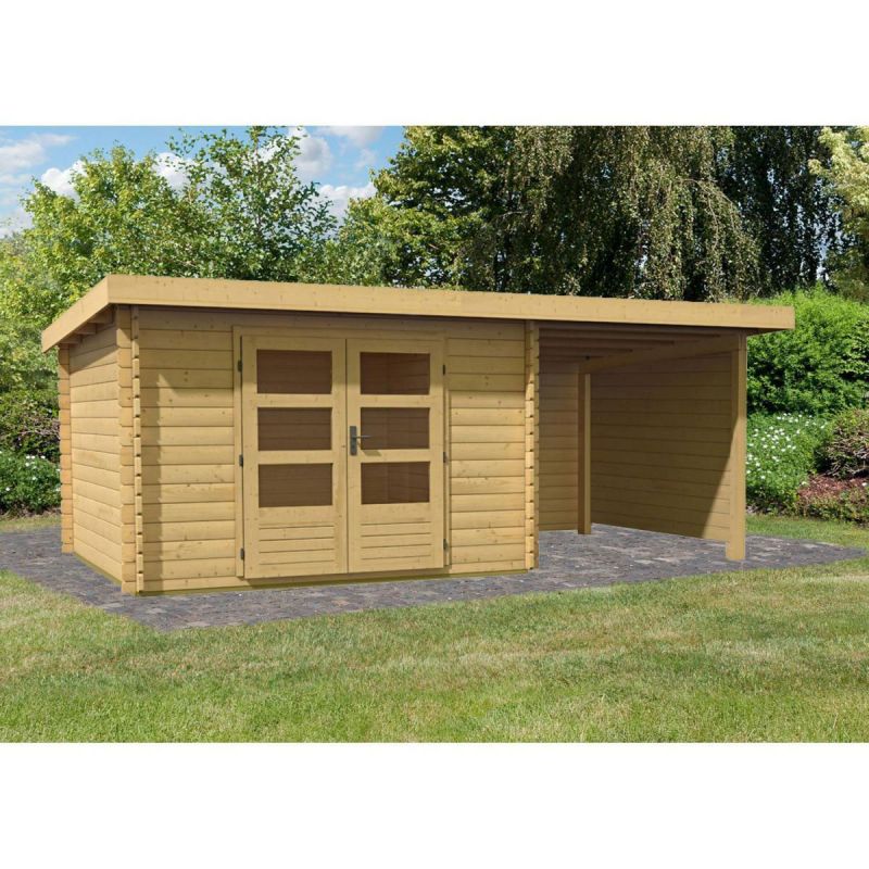 Karibu Gartenhaus Bastrup mit Schleppdach 200 cm und Seiten-/Rückwand naturbelassen 300 x 262 x 202 cm