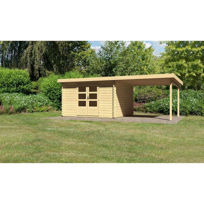 Karibu Gartenhaus Bastrup mit Schleppdach 300 cm naturbelassen 357 x 297 x 222 cm