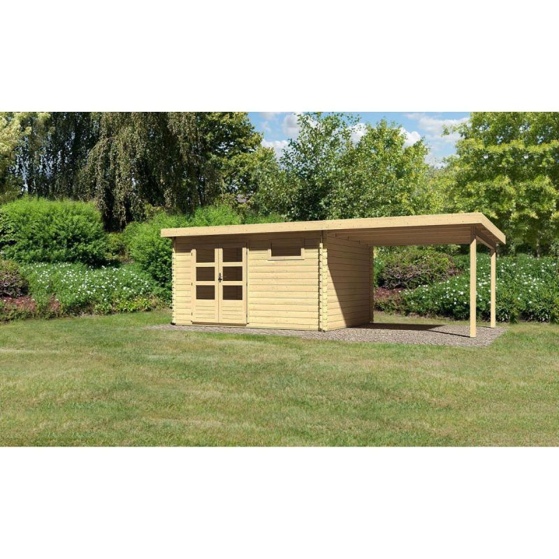 Karibu Gartenhaus Bastrup mit Schleppdach 300 cm naturbelassen 387 x 297 x 222 cm