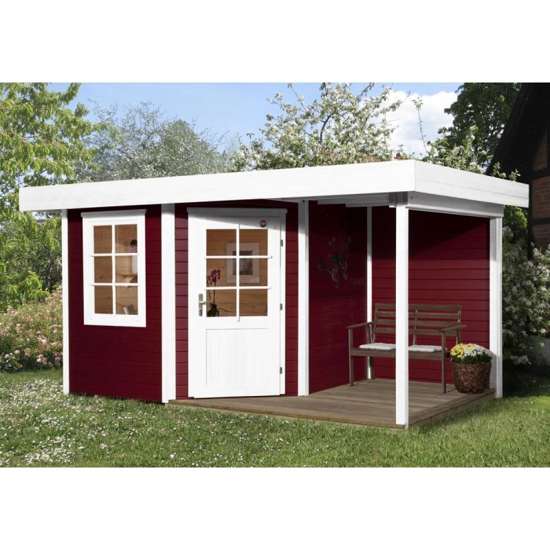 Weka Designhaus 213 A mit Anbau 150 cm 5-Eck 396 x 238 x 237 cm rot