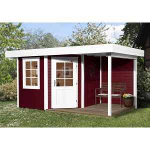 Weka Designhaus 213 A mit Anbau 150 cm 5-Eck 501 x 338 x 237 cm rot Weka Designhaus 213 A mit Anbau 150 cm 5-Eck 501 x 338 x 237 cm rot