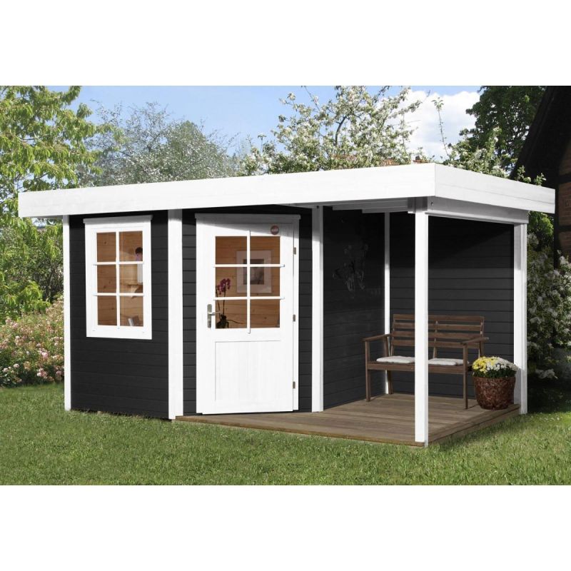 Weka Designhaus 213 A mit Anbau 150 cm 5-Eck 456 x 298 x 224 cm schwarz