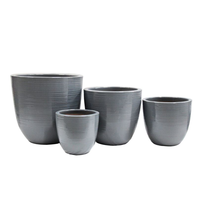 Haveson Pflanztopf Feine Rille 28 x 27 cm grau glasiert